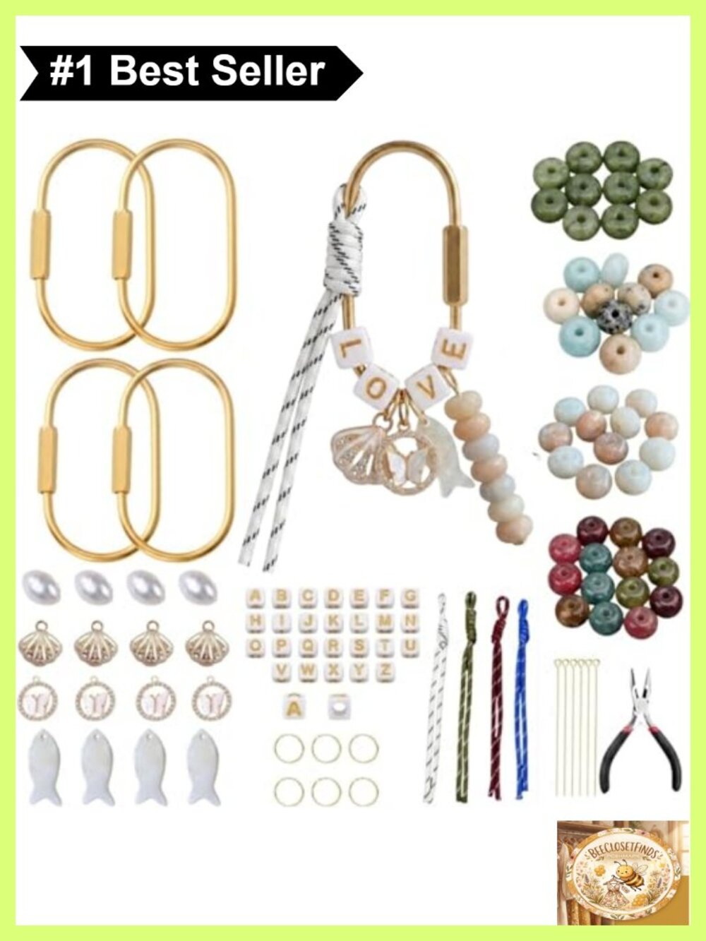 DIY Bag Charm Keychain Jewelry Making Kit Natural Gemstone Beads Paracord